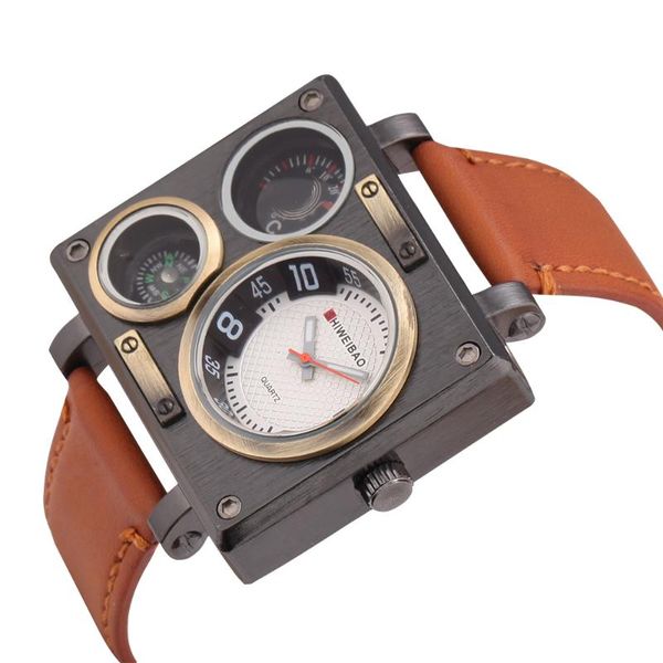 multifunctional men's quartz watch automatic date rectangular sports casual business fashion watch leather strap relogio wrist, Slivery;brown
multifunctional men's quartz watch automatic date rectangular sports casual business fashion watch leather strap relogio wrist, Slivery;brown
