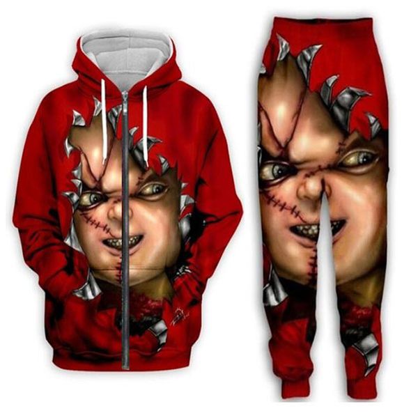 release new men/womens horror movie chucky funny 3d print fashion tracksuits pants + zipper hoodie casual sportswear l012, Gray
release new men/womens horror movie chucky funny 3d print fashion tracksuits pants + zipper hoodie casual sportswear l012, Gray