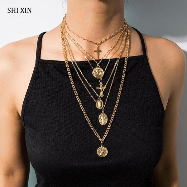 shixin multi layer virgin mary cross angel coin pendant necklace hiphop chain long necklace for women fashion statement, Silver
shixin multi layer virgin mary cross angel coin pendant necklace hiphop chain long necklace for women fashion statement, Silver