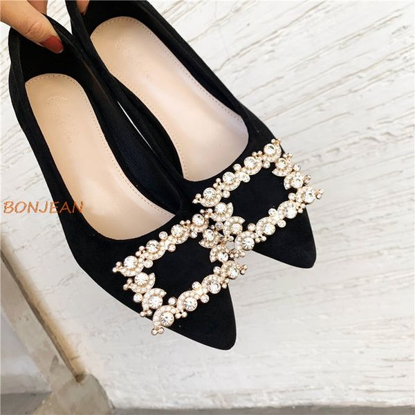 dress shoes women high heels crystal buckle chunky ladies flock pumps wedding pointed toe, Black
dress shoes women high heels crystal buckle chunky ladies flock pumps wedding pointed toe, Black