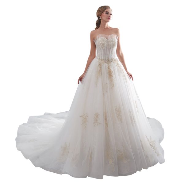 wedding dresses bridal gowns for girls strapless sleeveless lace applique wedding gowns court train robe de mariée custom made, White
wedding dresses bridal gowns for girls strapless sleeveless lace applique wedding gowns court train robe de mariée custom made, White