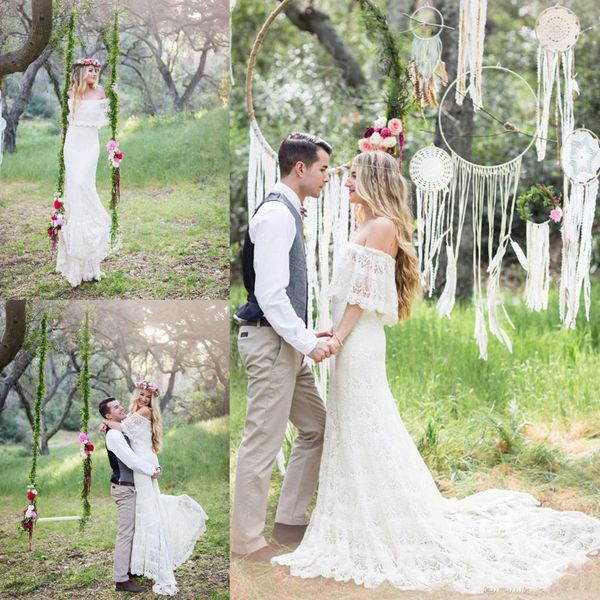 bohemian wedding dresses off the shoulder short sleeve boho lace long mermaid bridal gowns forest garden wedding custom made plus size, White
bohemian wedding dresses off the shoulder short sleeve boho lace long mermaid bridal gowns forest garden wedding custom made plus size, White