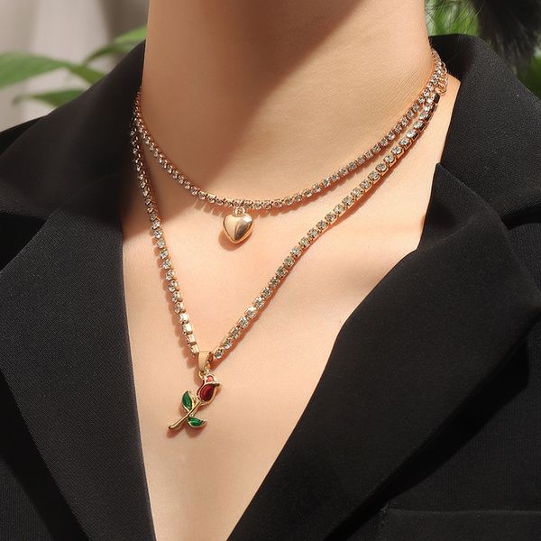 new fashion love heart rose pendant necklace for women bling crystal rhinestone choker necklace exquisite luxury jewelry gift, Silver
new fashion love heart rose pendant necklace for women bling crystal rhinestone choker necklace exquisite luxury jewelry gift, Silver
