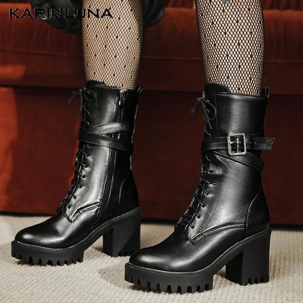 plus size 43 square high heels platform winter motorcycles boots women shoes women, Black