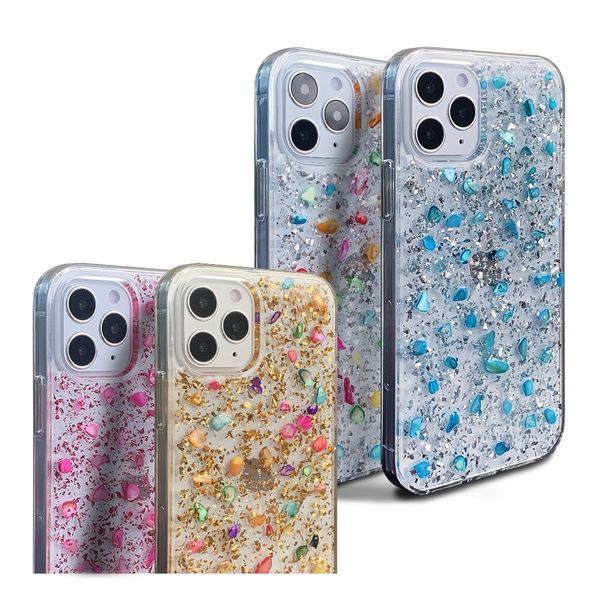 fashion designer colorful foil particles. transparent tpu pc cover case for iphone 11 12 pro x xs max xr 6 7 8 plus case