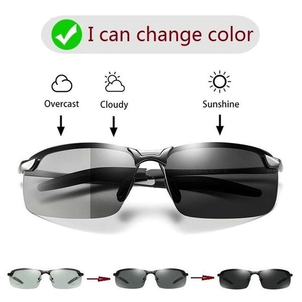 men pchromic sunglasses with polarized lens driving chameleon glasses change sun color driver's eyewear day night vision, White;black
men pchromic sunglasses with polarized lens driving chameleon glasses change sun color driver's eyewear day night vision, White;black