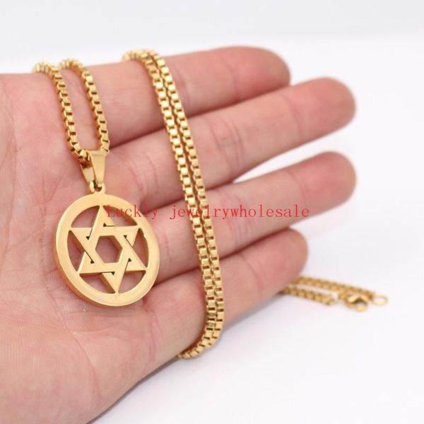 men's gold six-pointed jewish star of david pendant necklace stainless steel jewelry 2.4mm 24'' box chain, Silver 
men's gold six-pointed jewish star of david pendant necklace stainless steel jewelry 2.4mm 24'' box chain, Silver