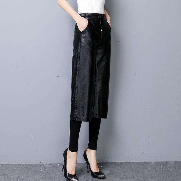 women black high waist faux leather calf -length pants 5xl ladies elegant pu leather trousers streetwear female wide leg pants, Black;white
women black high waist faux leather calf -length pants 5xl ladies elegant pu leather trousers streetwear female wide leg pants, Black;white