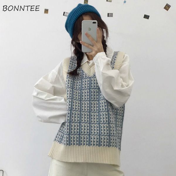 women's vests sweater vest women college style lovely plaid korean v-neck all-match ladies sleeveless knitwear stylish simple womens sw, Black;white
women's vests sweater vest women college style lovely plaid korean v-neck all-match ladies sleeveless knitwear stylish simple womens sw, Black;white