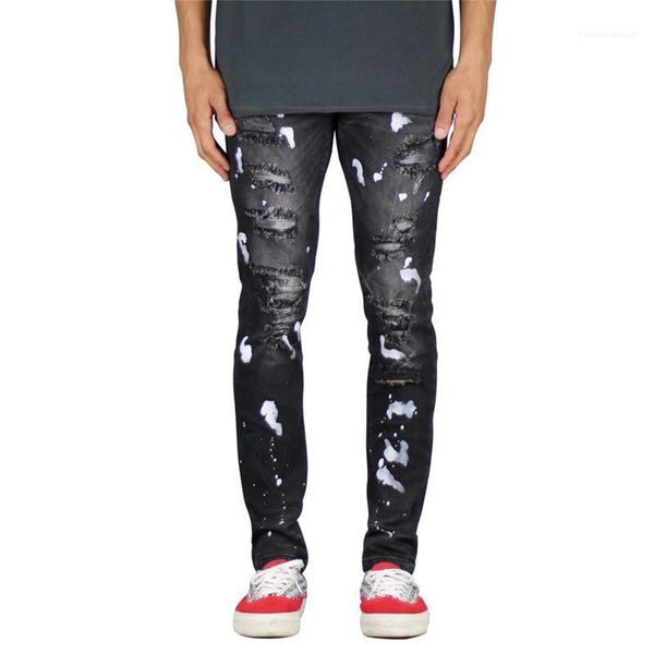 popular holes mid waist pencil pants europen and american styles trousers designer smear paint mens jeans, Blue
popular holes mid waist pencil pants europen and american styles trousers designer smear paint mens jeans, Blue