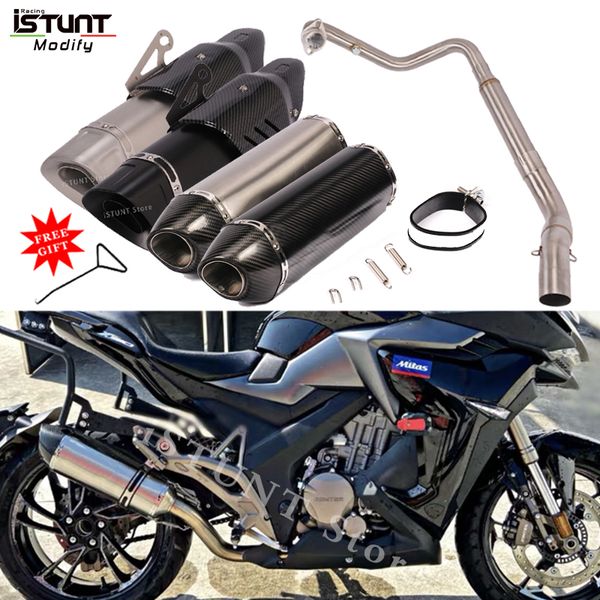 for zontes zt310r zt310t zt310 zt310x motorcycle full exhaust system modified front link pipe middle link tube escape muffler 
for zontes zt310r zt310t zt310 zt310x motorcycle full exhaust system modified front link pipe middle link tube escape muffler