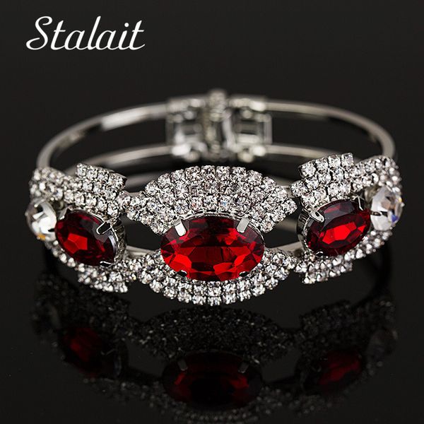 fashion red color oval crystal bracelets charm silver color hollow alloy bracelet&bangle for women wedding jewelry pulseras, Black 
fashion red color oval crystal bracelets charm silver color hollow alloy bracelet&bangle for women wedding jewelry pulseras, Black