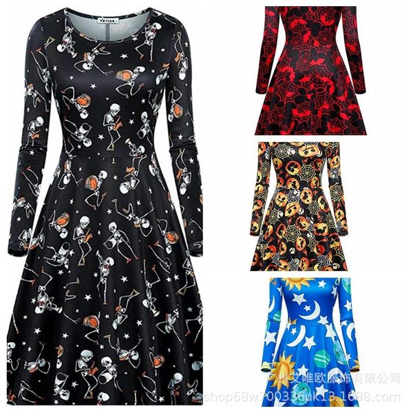 2020 new women's halloween long sleeve round neck casual printed speaker party dress, Black;white
2020 new women's halloween long sleeve round neck casual printed speaker party dress, Black;white