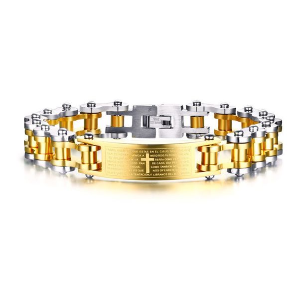link, chain two-tone stainless steel scripture cross bicycle link bracelets for men prayer scaled classic watch band, Black
link, chain two-tone stainless steel scripture cross bicycle link bracelets for men prayer scaled classic watch band, Black
