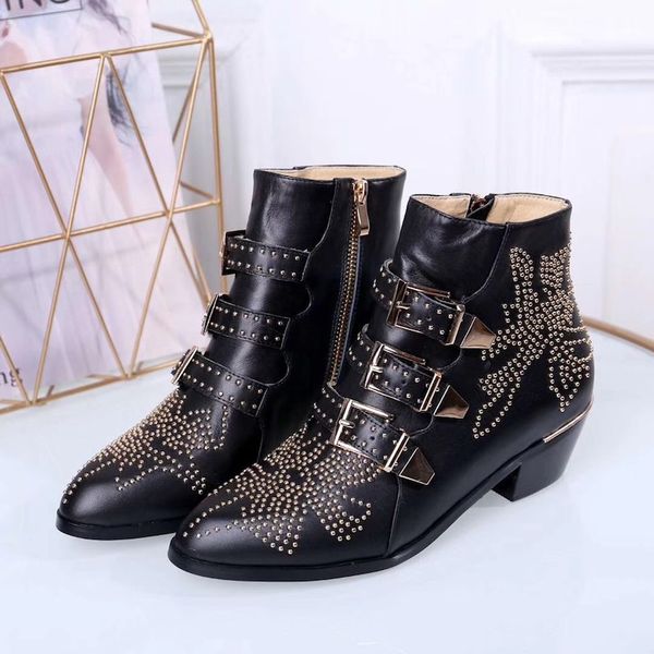 luxury susanna studded buckle ankle boots for women martin winter boot genuine leather suede designer boots chunky heel combat boots01, Black
luxury susanna studded buckle ankle boots for women martin winter boot genuine leather suede designer boots chunky heel combat boots01, Black