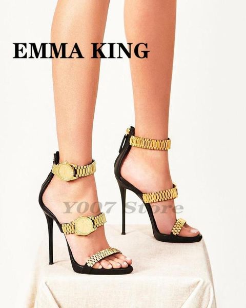 2020 new metal leather women sandals with golden watch peep-toe thin shoes neon green gladiator roman high heels women pumps, Black
2020 new metal leather women sandals with golden watch peep-toe thin shoes neon green gladiator roman high heels women pumps, Black