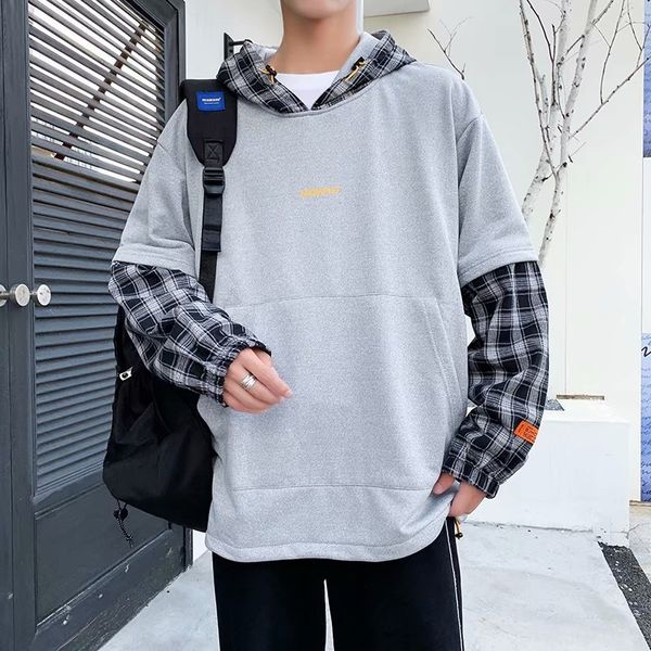 men's sweater trendy ins coat 2019 coat hoodie spring and autumn student plaid stitching fake two-piece pullover hoodie, Black
men's sweater trendy ins coat 2019 coat hoodie spring and autumn student plaid stitching fake two-piece pullover hoodie, Black