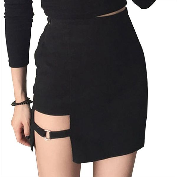 women summer cotton mini pencil skirt lady high waisted hollow out asymmetric solid color metal ring deco package hip skirt, Black
women summer cotton mini pencil skirt lady high waisted hollow out asymmetric solid color metal ring deco package hip skirt, Black