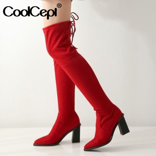 coolcept women thigh high boots winter pointed toe stretch shoes women high heels lace up fashion party footwear size 34-43, Black
coolcept women thigh high boots winter pointed toe stretch shoes women high heels lace up fashion party footwear size 34-43, Black
