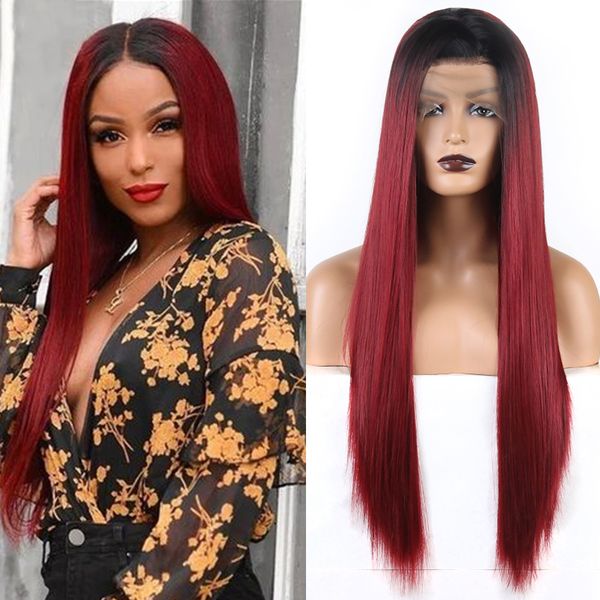 Dark Roots Burgundy Straight Hair Synthetic Lace Front Wig High Temperature Fiber Ombre Burgundy Synthetic Hair Daily Cosplay Wigs
Dark Roots Burgundy Straight Hair Synthetic Lace Front Wig High Temperature Fiber Ombre Burgundy Synthetic Hair Daily Cosplay Wigs