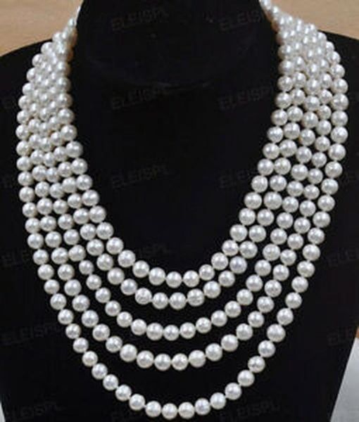 100 inch 7-8mm white real freshwater pearl necklace endless ing, Silver 
100 inch 7-8mm white real freshwater pearl necklace endless ing, Silver