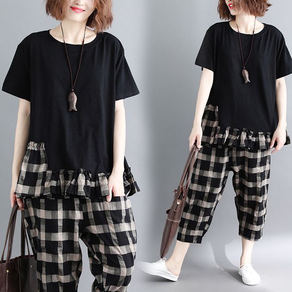 women's tracksuits #0819 spliced ruffles t shirt short sleeve and harem pants women cotton linen casual loose two piece set woman summ, Gray
women's tracksuits #0819 spliced ruffles t shirt short sleeve and harem pants women cotton linen casual loose two piece set woman summ, Gray