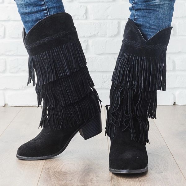 women long boots tassel boots faux suede zippers shoes zapatos de mujer female casual mid-calf shoes lady slip-on fringe, Black
women long boots tassel boots faux suede zippers shoes zapatos de mujer female casual mid-calf shoes lady slip-on fringe, Black