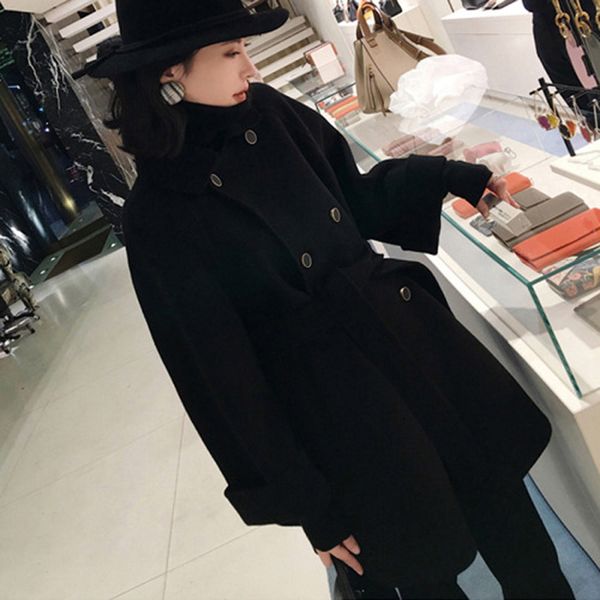 fashion solid women wool blend coat 2020 autumn winter long sleeve turn-down collar outwear jacket casual belt woolen coat, Black
fashion solid women wool blend coat 2020 autumn winter long sleeve turn-down collar outwear jacket casual belt woolen coat, Black