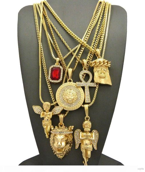 men's hip hop ruby, 2 angels, jesus, lion, madusa, ankh pendant 7 necklace set jewelry, Silver
men's hip hop ruby, 2 angels, jesus, lion, madusa, ankh pendant 7 necklace set jewelry, Silver