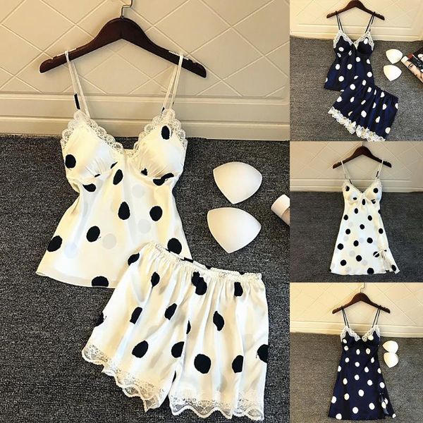 gym clothing ladies satin silk pajamas set 2021 fashion soft lingerie dots summer, White;black
gym clothing ladies satin silk pajamas set 2021 fashion soft lingerie dots summer, White;black