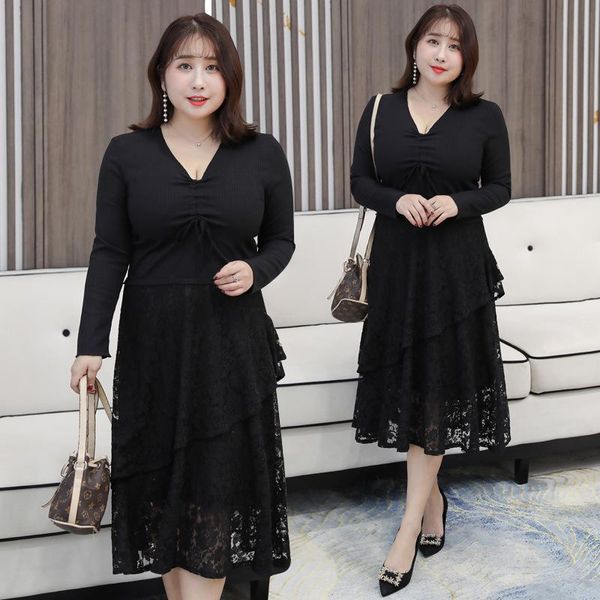 4xl-9xl women large size knitting dress 2020 spring v neck plus size lace stitching dress 7xl 8xl office lady long party dresses, White;black
4xl-9xl women large size knitting dress 2020 spring v neck plus size lace stitching dress 7xl 8xl office lady long party dresses, White;black