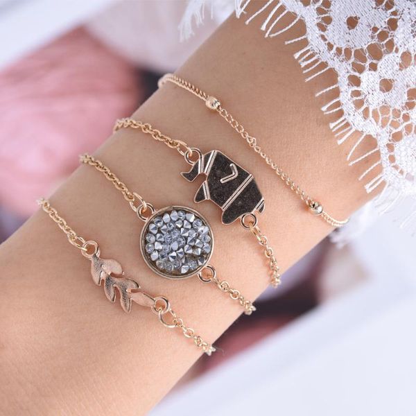 link, chain 4 piece bohemia boho women lady female gold color leaves charm bracelet, crystal rhinestone elephant bracelet, Black
link, chain 4 piece bohemia boho women lady female gold color leaves charm bracelet, crystal rhinestone elephant bracelet, Black