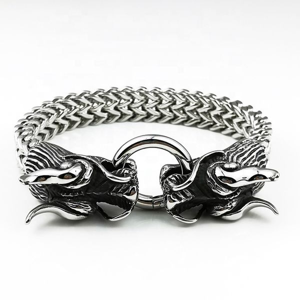 stainless steel custom fashion chain men accessories double head dragon bracelet cuban link chain, Silver
stainless steel custom fashion chain men accessories double head dragon bracelet cuban link chain, Silver