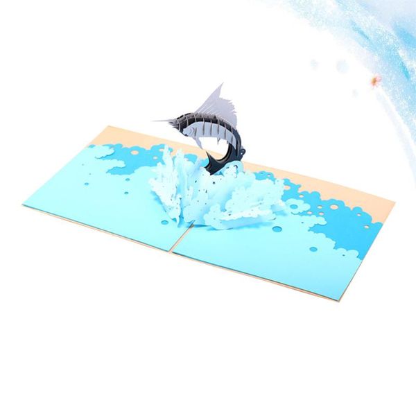 1pc 3d birthday card -up card birthday gift handcraft paper sailfish sculpture greeting for festival (blue
