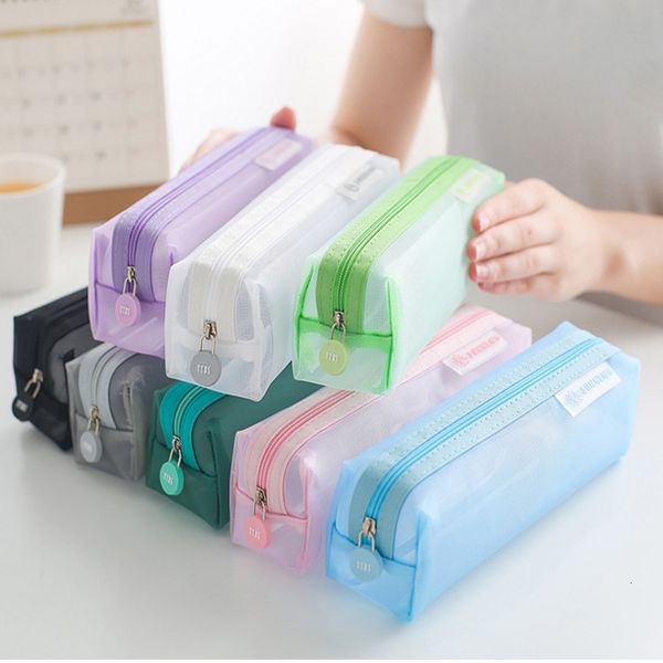 school mesh pencil box bag cases kawaii cute solid color transparent school student supplies lapis stationery storage bags, Black;red
school mesh pencil box bag cases kawaii cute solid color transparent school student supplies lapis stationery storage bags, Black;red