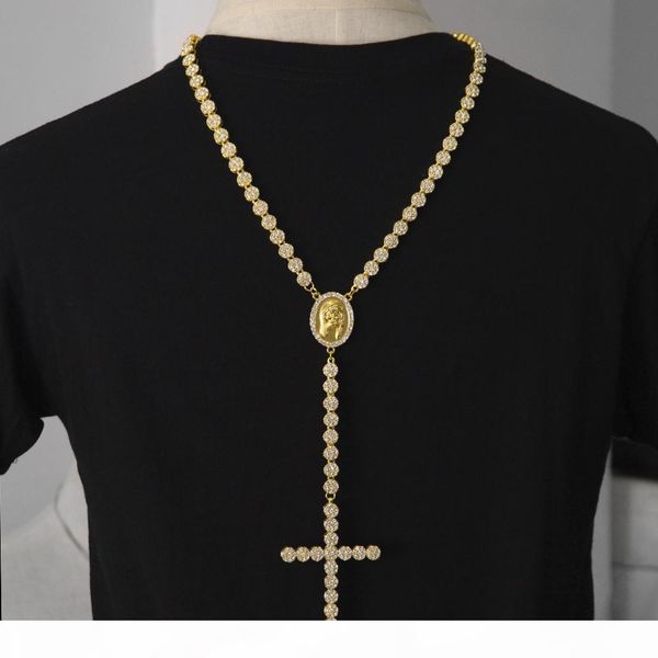 men luxury long necklace gold silver full iced out rhinestones jesus face with big cross pendant necklace rosary punk jewelry
men luxury long necklace gold silver full iced out rhinestones jesus face with big cross pendant necklace rosary punk jewelry
