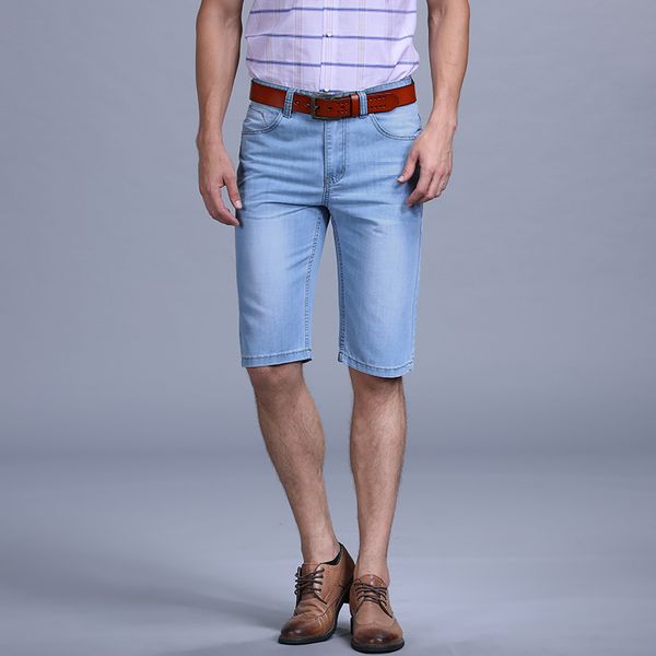 men casual light weight short jeans slim knee length casual business shorts jeans stretch cotton thin fabric (no belt, Blue
men casual light weight short jeans slim knee length casual business shorts jeans stretch cotton thin fabric (no belt, Blue
