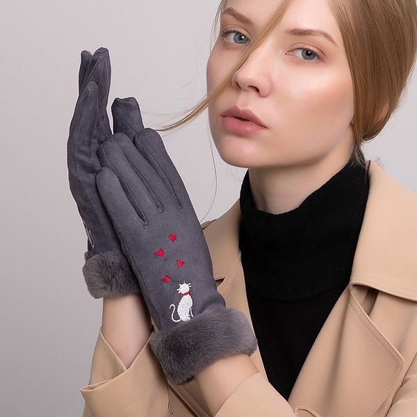 winter women suede fabric touch screen keep warm gloves plus velvet inside thicken elegant female cats embroidery gloves, Blue;gray
winter women suede fabric touch screen keep warm gloves plus velvet inside thicken elegant female cats embroidery gloves, Blue;gray