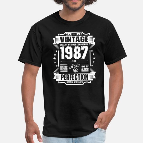 

vintage 1987 perfection t shirt men printing 100% cotton o-neck formal sunlight comfortable summer style family shirt, White;black