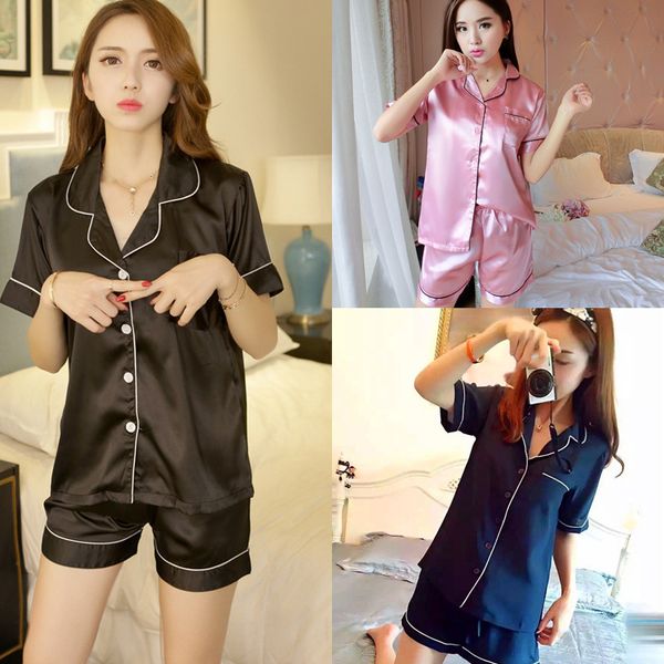 women's sleepwear spring summer faux silk pajamas nightwear women set soft and comfortable simple pure color leisure short sleeves, Black;red
women's sleepwear spring summer faux silk pajamas nightwear women set soft and comfortable simple pure color leisure short sleeves, Black;red
