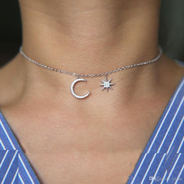 2017 fashion jewelry simple christmas design delicate chain 3 color micro pave cz sparling moon star pendant choker necklace, Silver
2017 fashion jewelry simple christmas design delicate chain 3 color micro pave cz sparling moon star pendant choker necklace, Silver