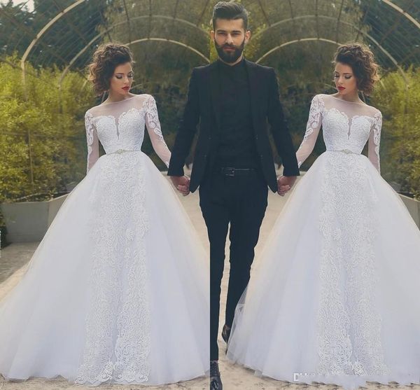 2021 said mhamad wedding dresses jewel sheer neck long sleeves with lace applique bridal gowns back zipper tiered ruffles custom, White
2021 said mhamad wedding dresses jewel sheer neck long sleeves with lace applique bridal gowns back zipper tiered ruffles custom, White