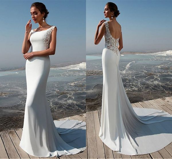 simple satin boho beach mermaid wedding dresses for women chic lace open back bride robes de mariee sweep train second reception gowns plus, White
simple satin boho beach mermaid wedding dresses for women chic lace open back bride robes de mariee sweep train second reception gowns plus, White