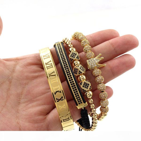 4pcs set roman number stainless steel bracelet women men couple bangle gold crown bracelet fashion jewelry, Golden;silver
4pcs set roman number stainless steel bracelet women men couple bangle gold crown bracelet fashion jewelry, Golden;silver