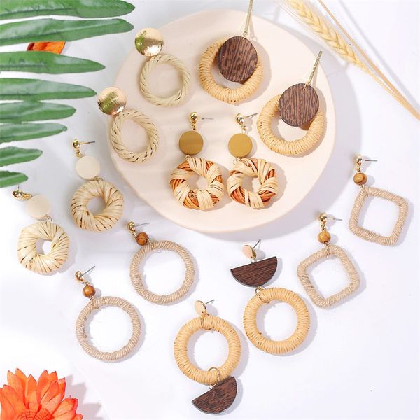simple boho handmade linen rattan straw weave wooden drop earrings for women 2020 fashion round square geometric hanging earring, Silver
simple boho handmade linen rattan straw weave wooden drop earrings for women 2020 fashion round square geometric hanging earring, Silver
