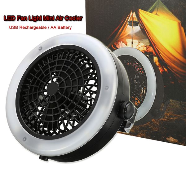 portable lanterns 2 in 1 ceiling fan light 12 led mini air cooler outdoor camping tent lamp hanging hook lantern usb/ battery