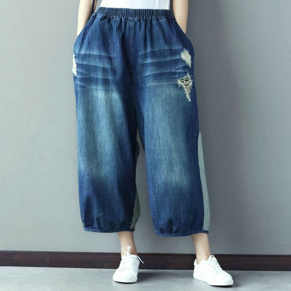 women's jeans plus size wide leg ripped pants women loose pockets patchwork elastic waist ladies trousers ankle-length denim, Blue
women's jeans plus size wide leg ripped pants women loose pockets patchwork elastic waist ladies trousers ankle-length denim, Blue