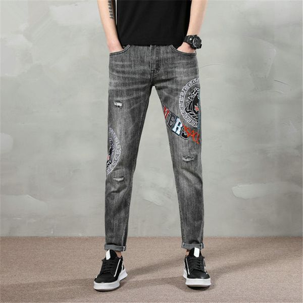 european and american men's autumn long jeans, high-quality printed j tight-fitting small-footed men's trousers, stretch slim jean, Blue
european and american men's autumn long jeans, high-quality printed j tight-fitting small-footed men's trousers, stretch slim jean, Blue