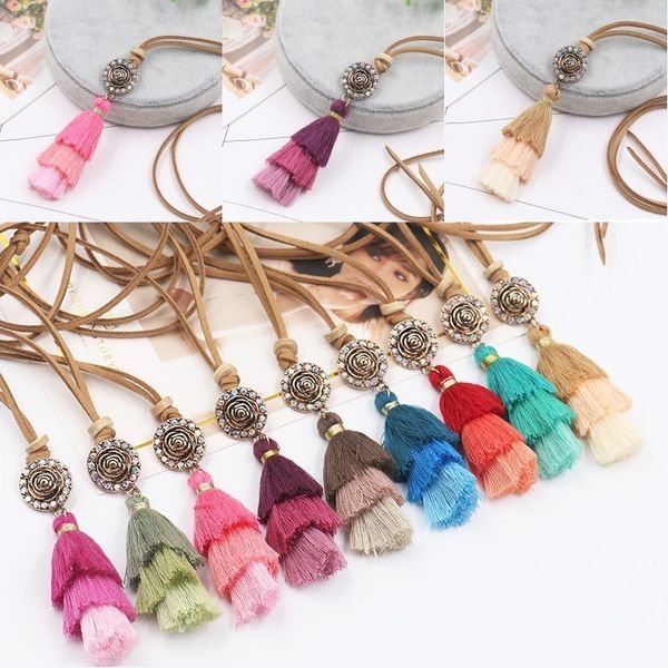 9 Styles Bohemian Fringed Necklace Vintage Colorful Tassel Pendant Long Leather Rope Chain Necklace Jewelry For Women Christmas Gift G983r