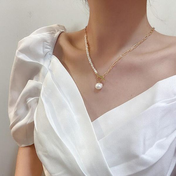 fashion freshwater pearls necklaces women's jewelry choker neck chain female pearl pendant link simplicity collar accessories, Silver
fashion freshwater pearls necklaces women's jewelry choker neck chain female pearl pendant link simplicity collar accessories, Silver